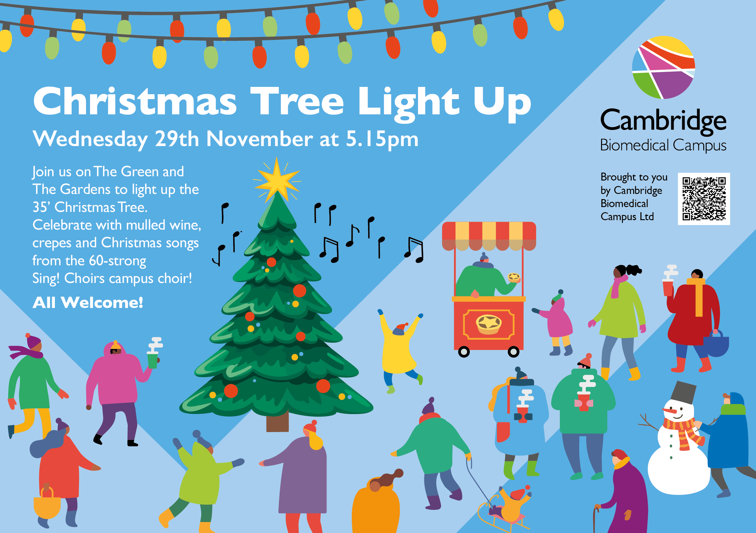 149563 CBC Christmas Tree Light Up A5 Landscape Digital Flyer 300dpi - Christmas Tree Lighting Up with Sing! Choirs and Discounted Mulled Wine & Crepes & Waffles