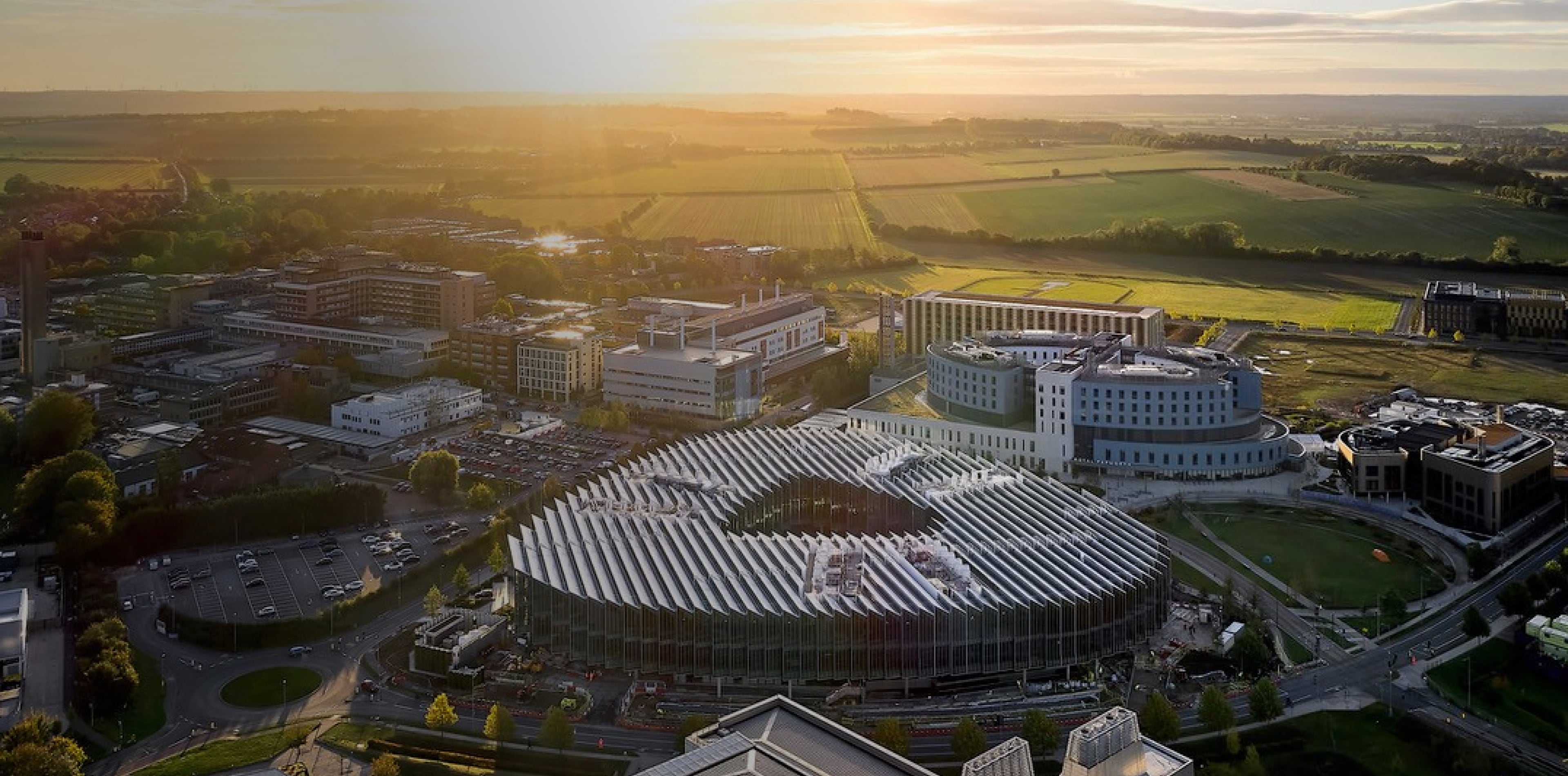 Sunset over the Cambridge Biomedical Campus