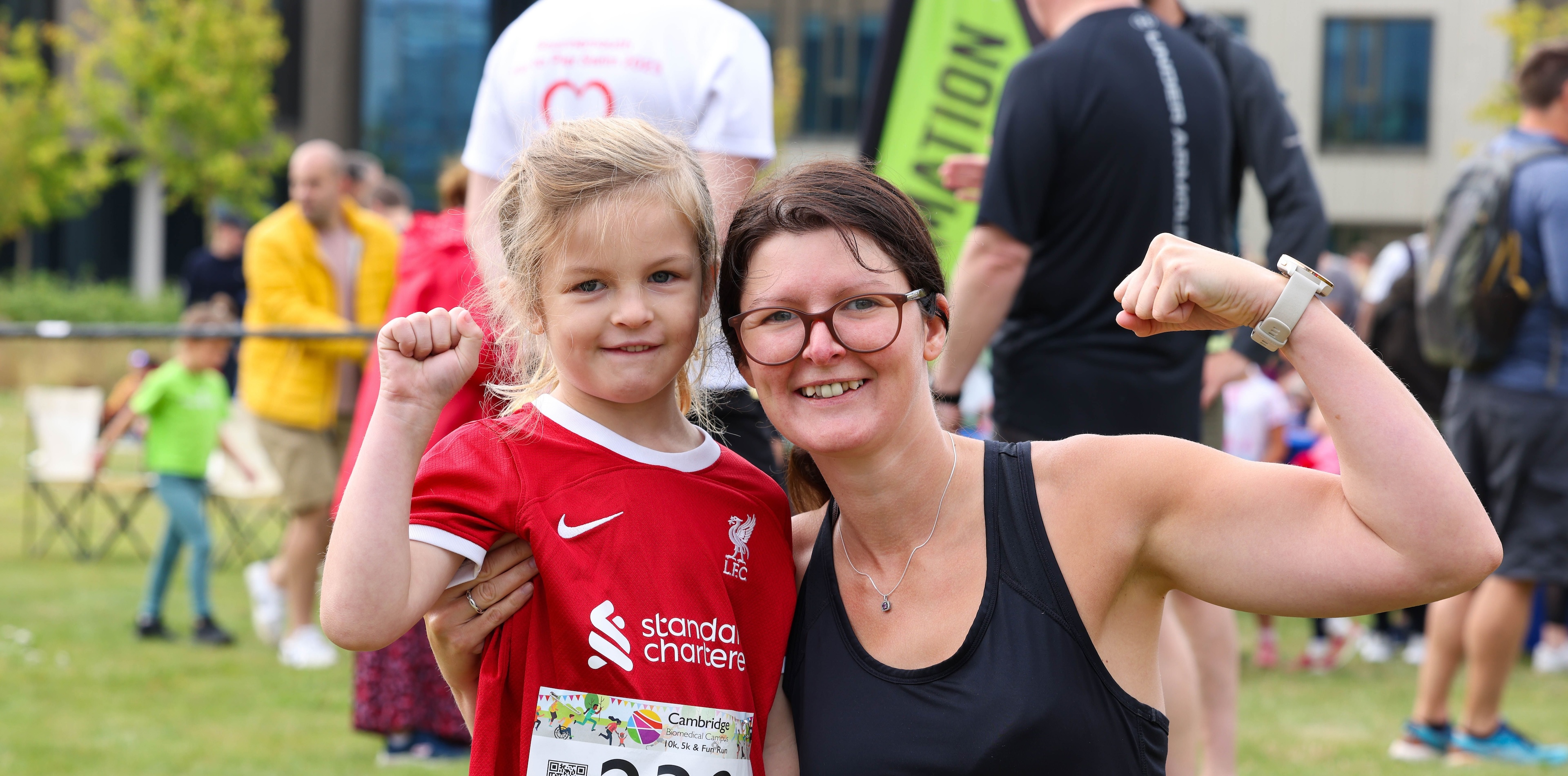 A girl and woman ready to race